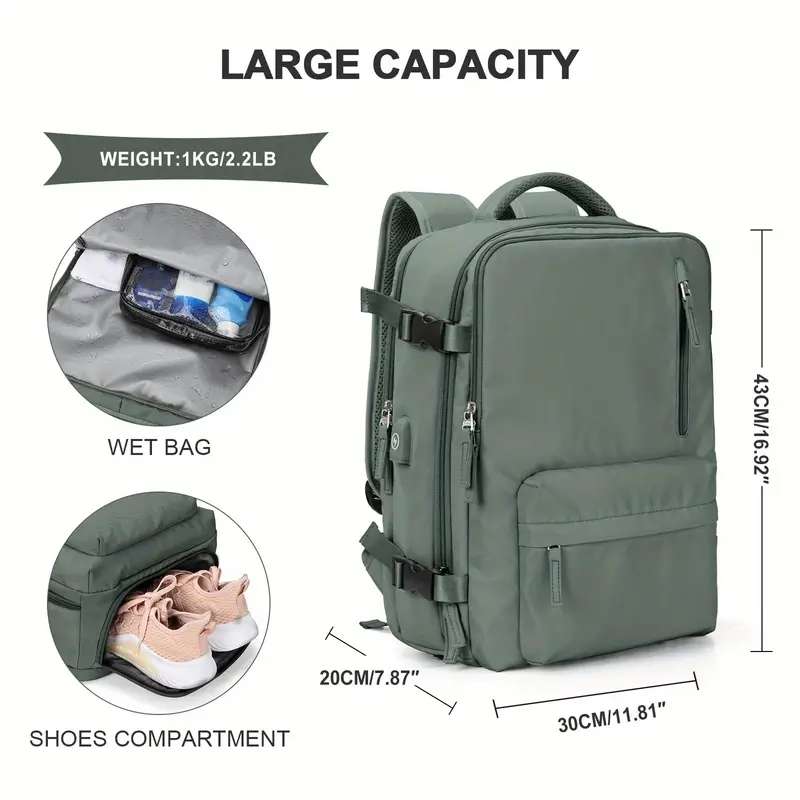 Travel Backpack For Women Men Airline Approved,Carry On Backpack,Large  Hiking Backpack Waterproof Outdoor Sports Rucksack Casual Daypack Fit 15.6  Inch
