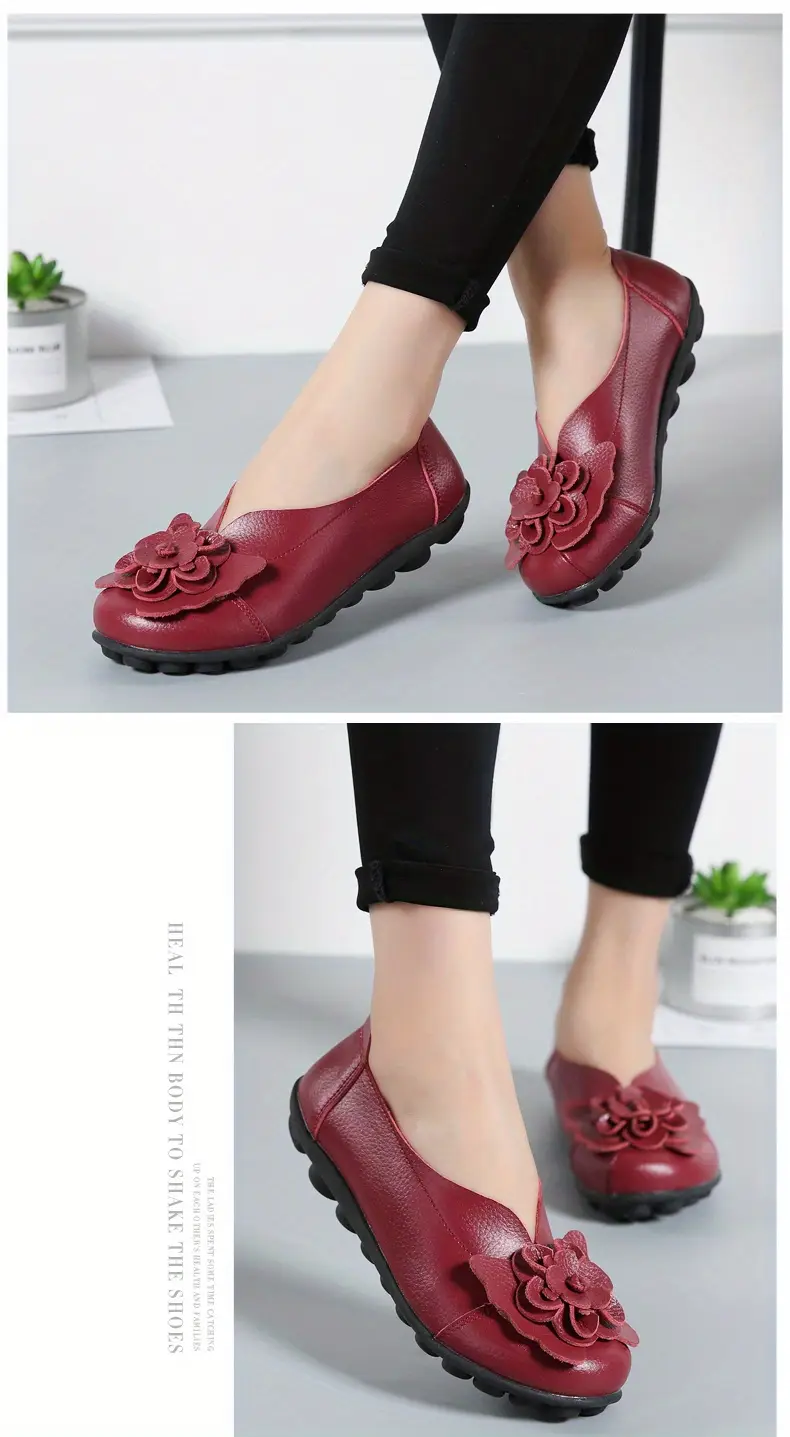 womens flower decor flat shoes solid color low top slip on shoes casual walking shoes details 4