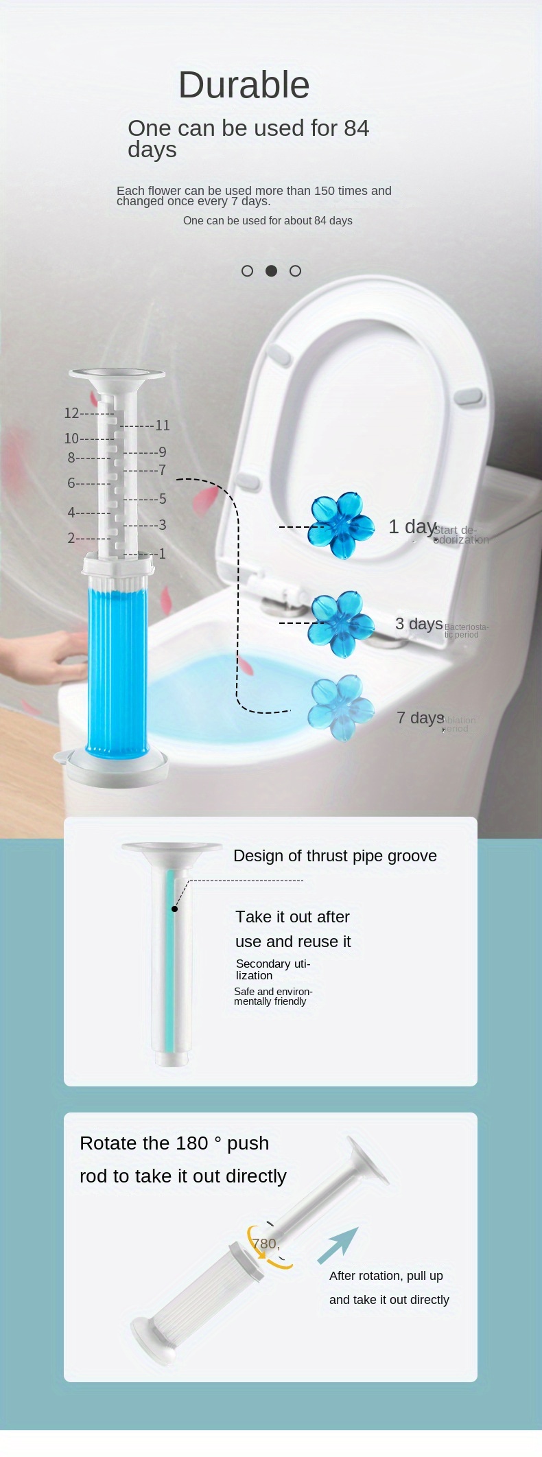 1pc Toilet Flower Fragrance Bathroom Deodorizer & Bowl Cleaner Wand Refill - Sodium Bicarbonate-Based Gel, No-Residue Formula for Ceramic Surfaces, Fresh Scent, Easy-to-Use Bathroom Cleaning Tool, Toilet Cleaning Supplies, Sleek Design, Durable Construction