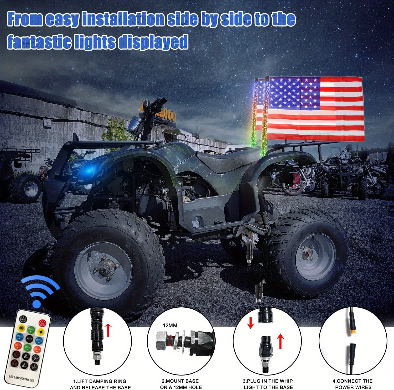 2 個 30.48 センチメートルスパイラル RGB Led ホイップライト追跡ライト RF リモコン点灯アンテナ鞭 Can-Am ATV UTV  RZR ポラリス砂丘バギーオフロードトラック