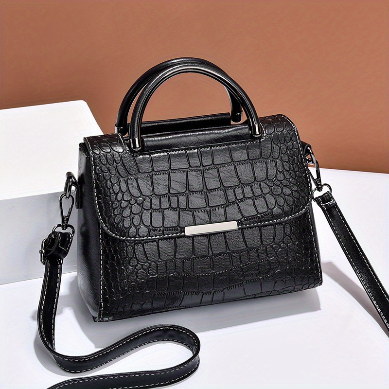 Classic Crocodile Embossed Crossbody Bag Elegant Square Flap Shoulder ...