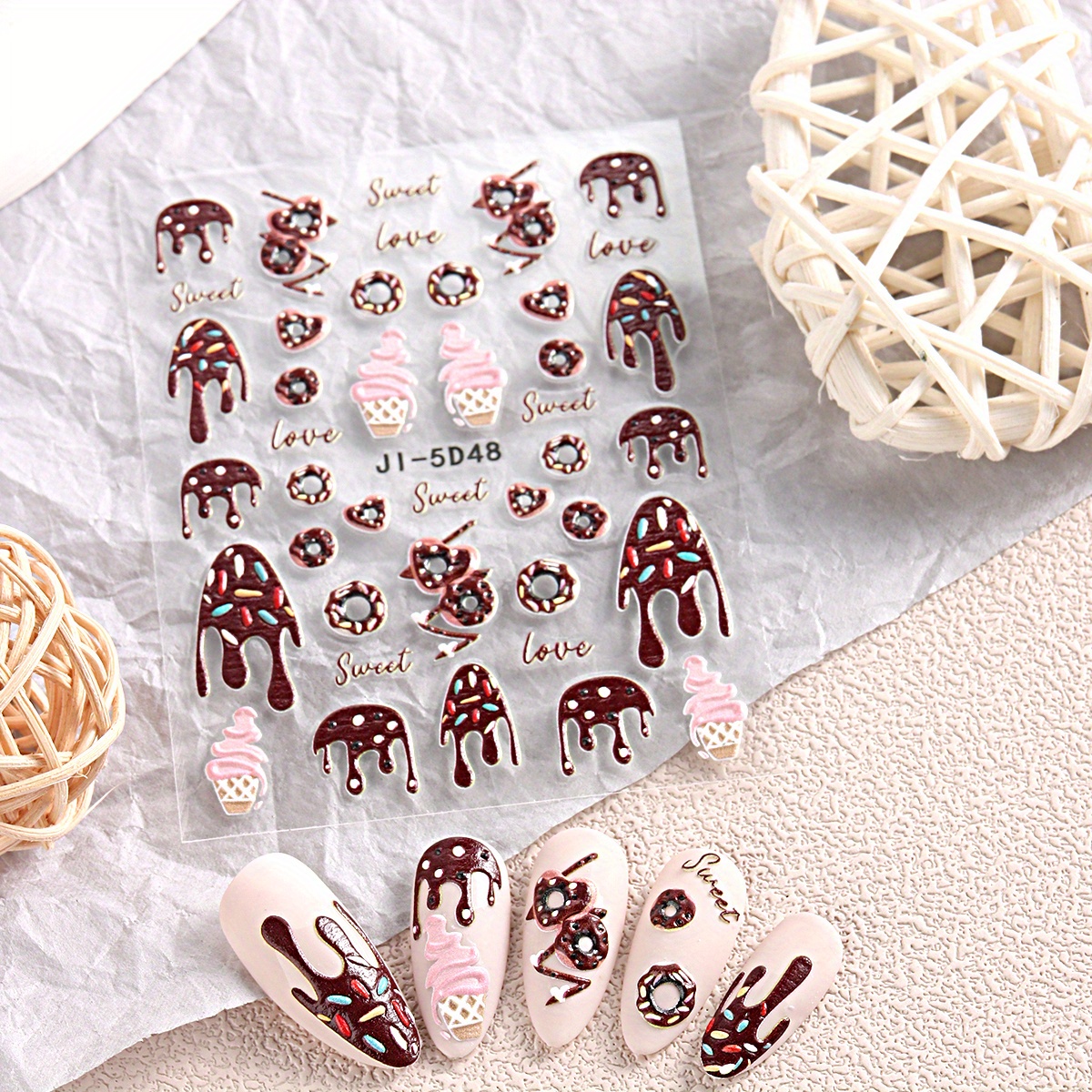 5d Embossed Ice Cream Nail Art Sticker Decal Donut Lollipop - Temu