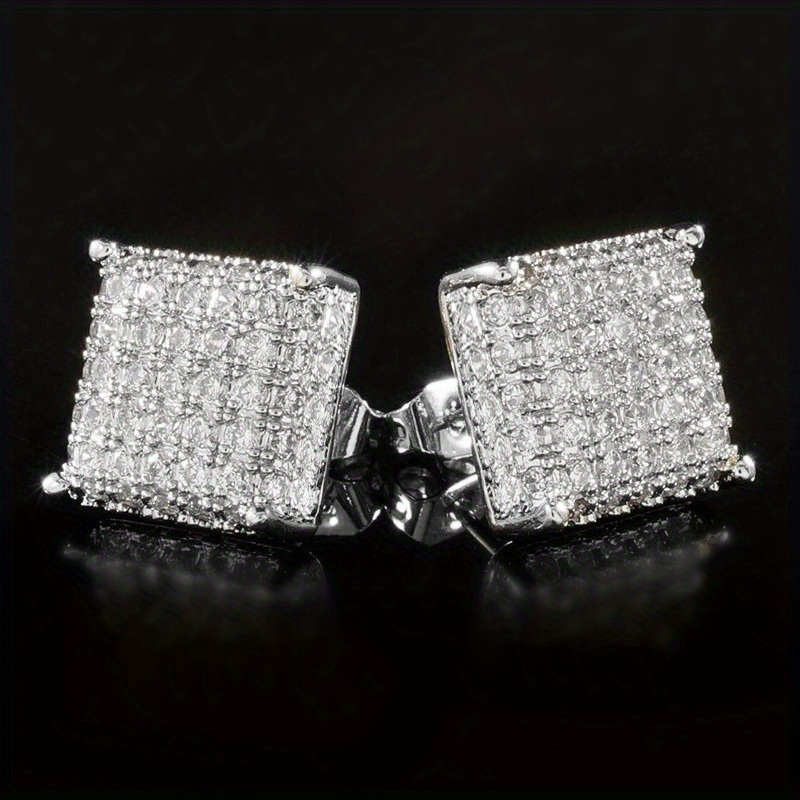 Image of 1pair Copper Micro Inlaid Synthetic Cubic Zirconiaia Square Earrings, Fashion Earrings Jewelry Accessories