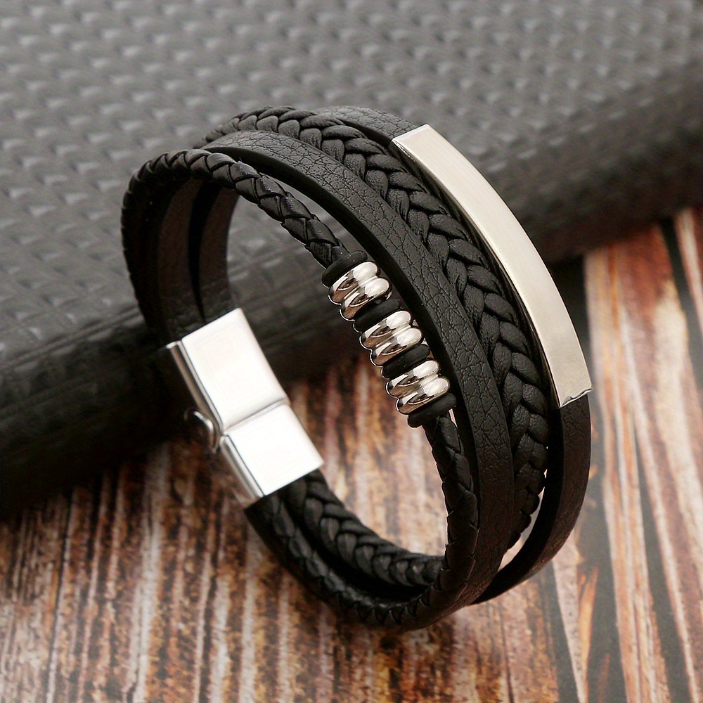 PU Leather Braided Layered Bracelet for Men
