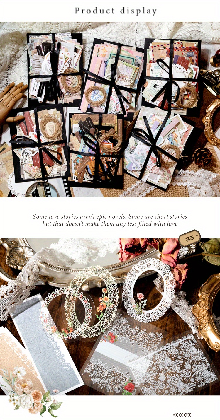 510pcs/set DIY Handmade Material Set with Black Ribbon, Uncoated Finish, 4.23 oz Weight Per Square Meter, Suitable for Crafts, Gift Wrapping, Scrapbooking, Journals, Framed Gift Boxes, Explosive Gift