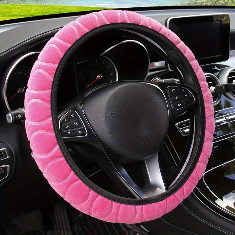 Grey & Black Plush Furry Steering Wheel Cover for 14 to 15