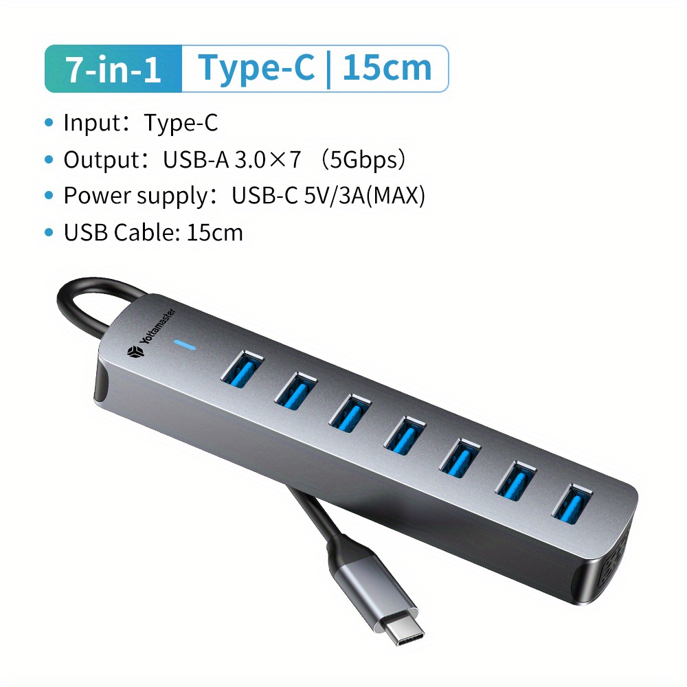 Usb 3.0 Hub 7 Port Powered Usb Hub 5gbps Type C To - Temu