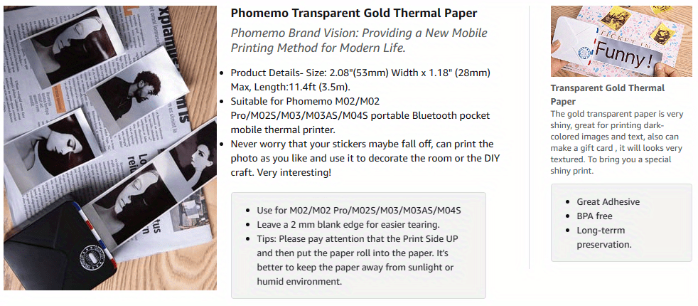 Phomemo Papier d'imprimante 53 mm pour M02, M02S, M02Pro, M03, M03AS, M04S,  M04AS Mini imprimante, 3 Rouleaux de Papier Autocollant Thermique,Noir sur  Blanc 53mm x 3,5 m,20 ans de conservation : 