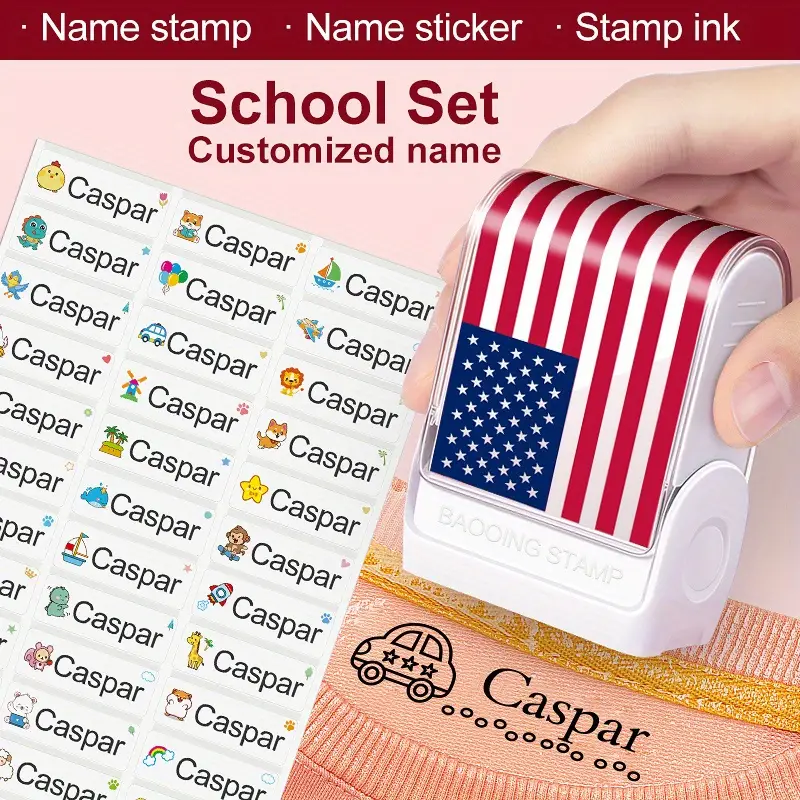Custom Name Stamp for Baby Children's Teacher Clothing,DIY Personalized  Name Seal Stamps for Clothes Daycare Kindergarten (Green and Ink)