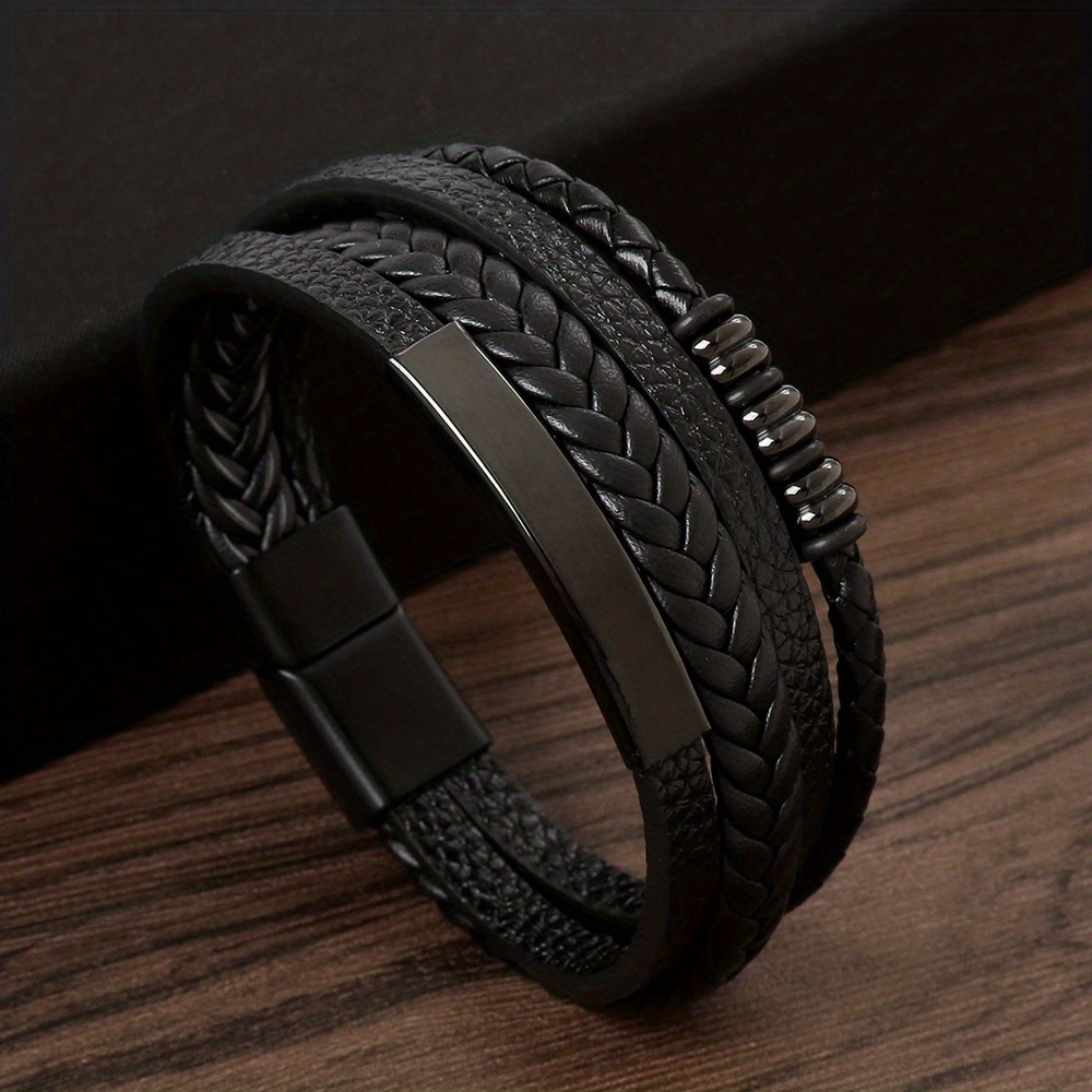 PU Leather Braided Layered Bracelet for Men
