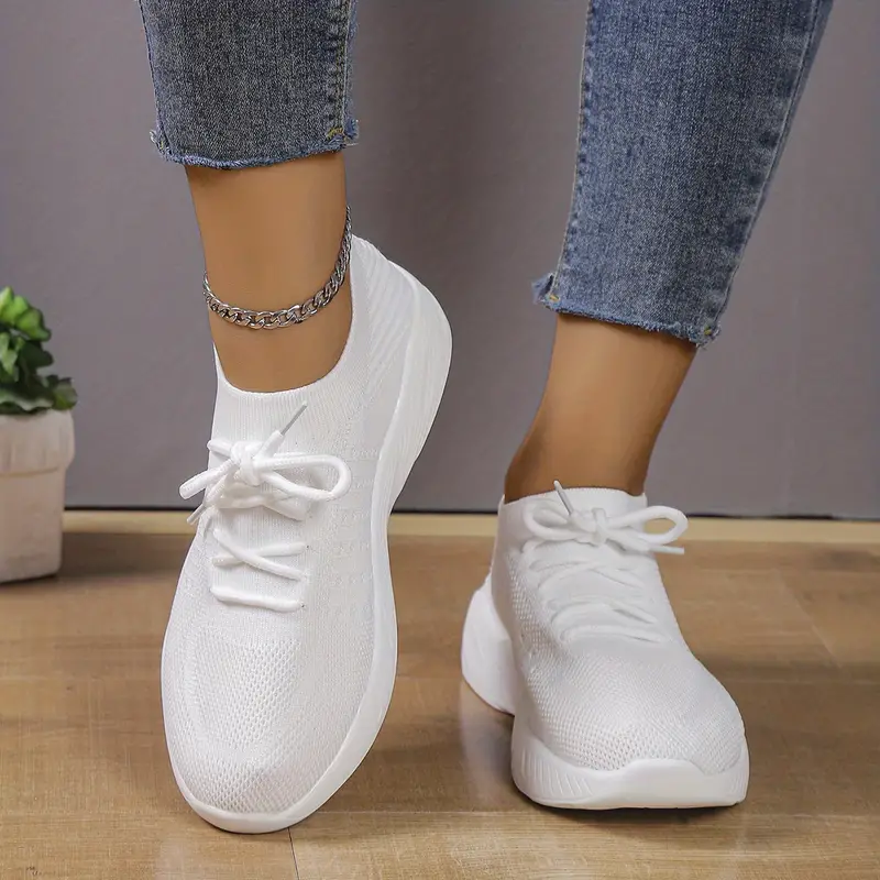 womens leisure knit sneakers breathable platform lace up low top casual shoes womens low top sport shoes details 9