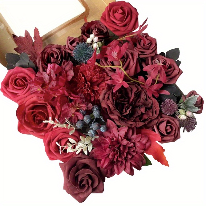  IPOPU Burgundy Artificial Flowers Roses Heads, 25pcs Fake Dried  Roses Flowers Artificial for Decoration for Dried Floral Bouquet Bridal  Party Centerpieces Bridal Bouquets for Wedding (Burgundy) : Home & Kitchen