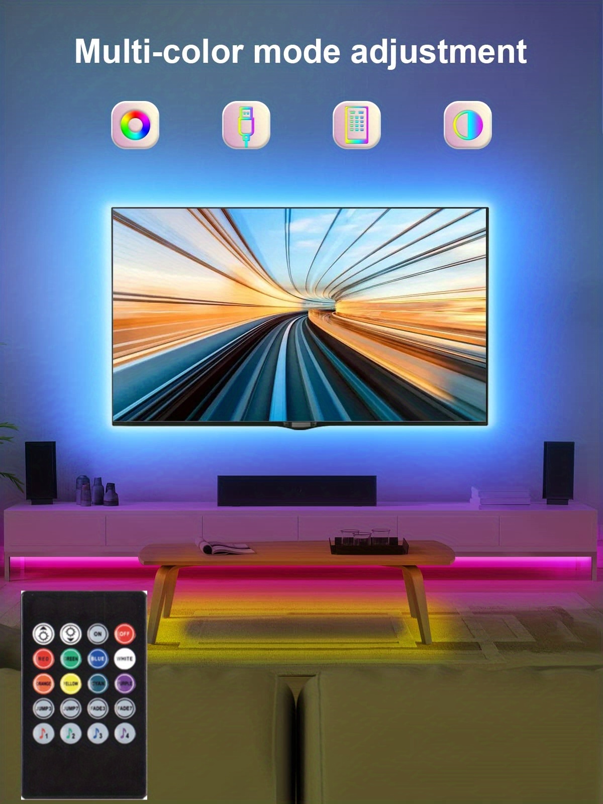 transform your home with 16 4ft led strip lights 5050 rgb color changing kit with 20 keys ir remote music sync details 2