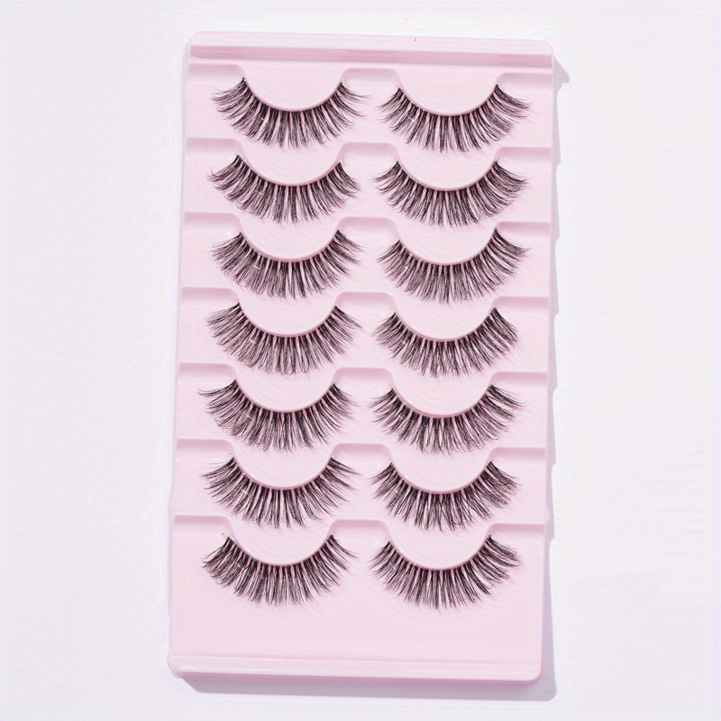 Image of 7 Pairs Of False Eyelashes Natural Long Roll Fluffy 3d Transparent Stem Fishtail Eye Tail Extended Daily Dating Work Party 14mm Eyelashes