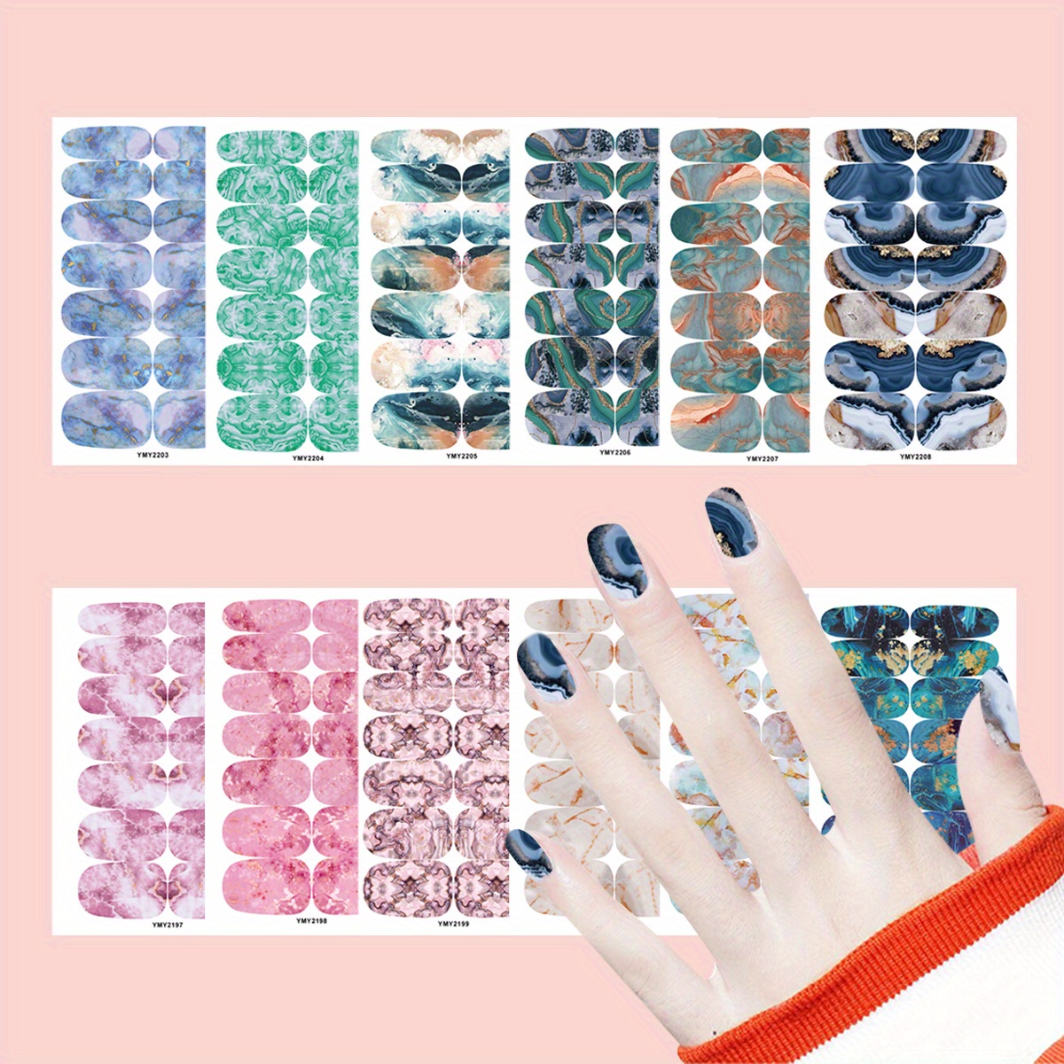 12 Folhas De Design Simples Série Tiras De Esmalte Para Unhas Completas  Envoltórios De Unhas Autoadesivos Adesivos De Esmalte Para Mulheres Meninas  Acessórios De Unhas Com 1 Peça De Lixa De Unha