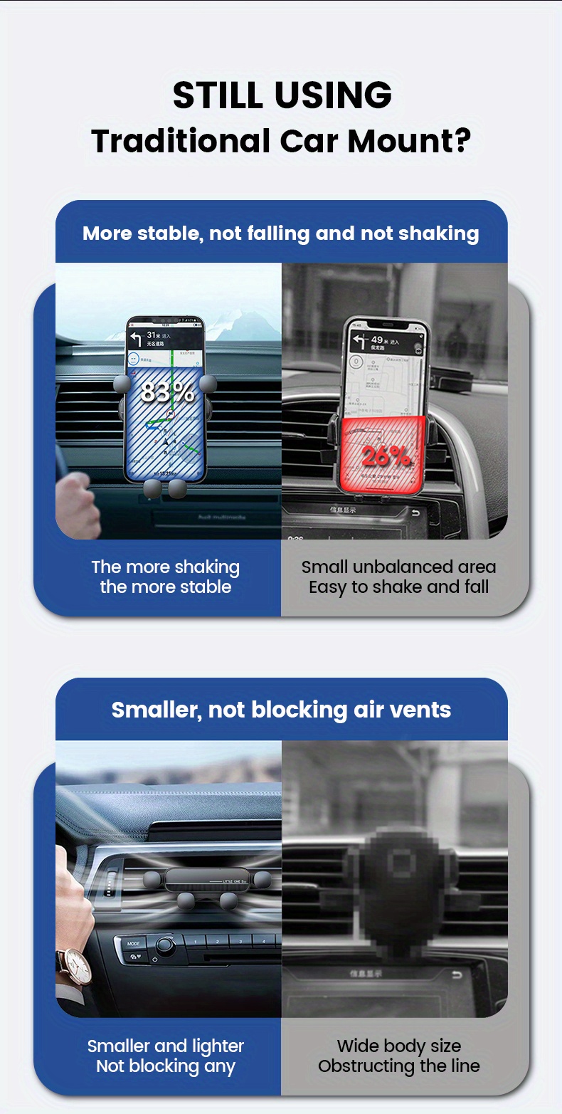 Soporte móvil por gravedad para rejilla ventilacion del coche color Negro -  Soportes y montaje para teléfonos móviles - Los mejores precios