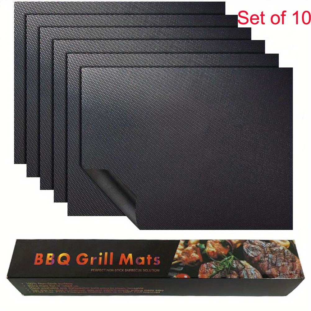 Image of Grill Mat Set Of 10/5-100% Bbq Grill Mats, Heavy Duty, Reusable, And Easy To Clean - Works On Electric Grill Gas Charcoal Bbq - 15.75 X 13-inch, Black