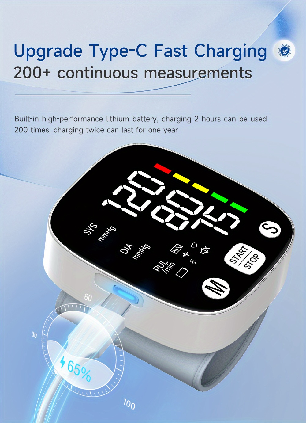 Led Rechargeable Wrist Blood Pressure Monitor Intelligent - Temu