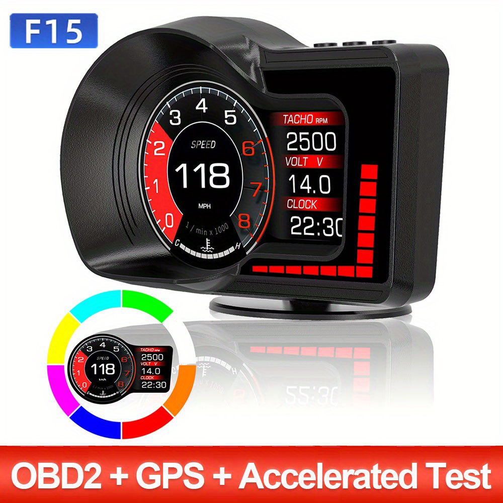 Affichage Tête Haute Hud De Voiture Intelligente Avec Affichage De Jauge Gps  + Obd, Moniteur Multi-données, Hud Plug And Play, Réponse Précise Et  Rapide, Compteur De Vitesse Obd Numérique (f15)