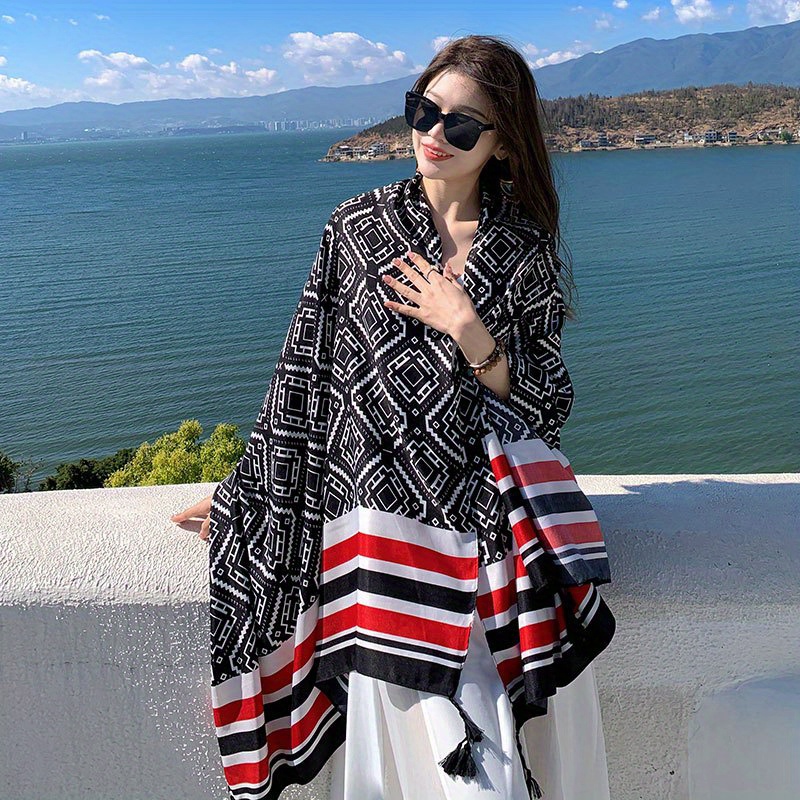 Women's Silk Sunscreen Scarf, Beach Shawl, Oversized Scarf, Dual