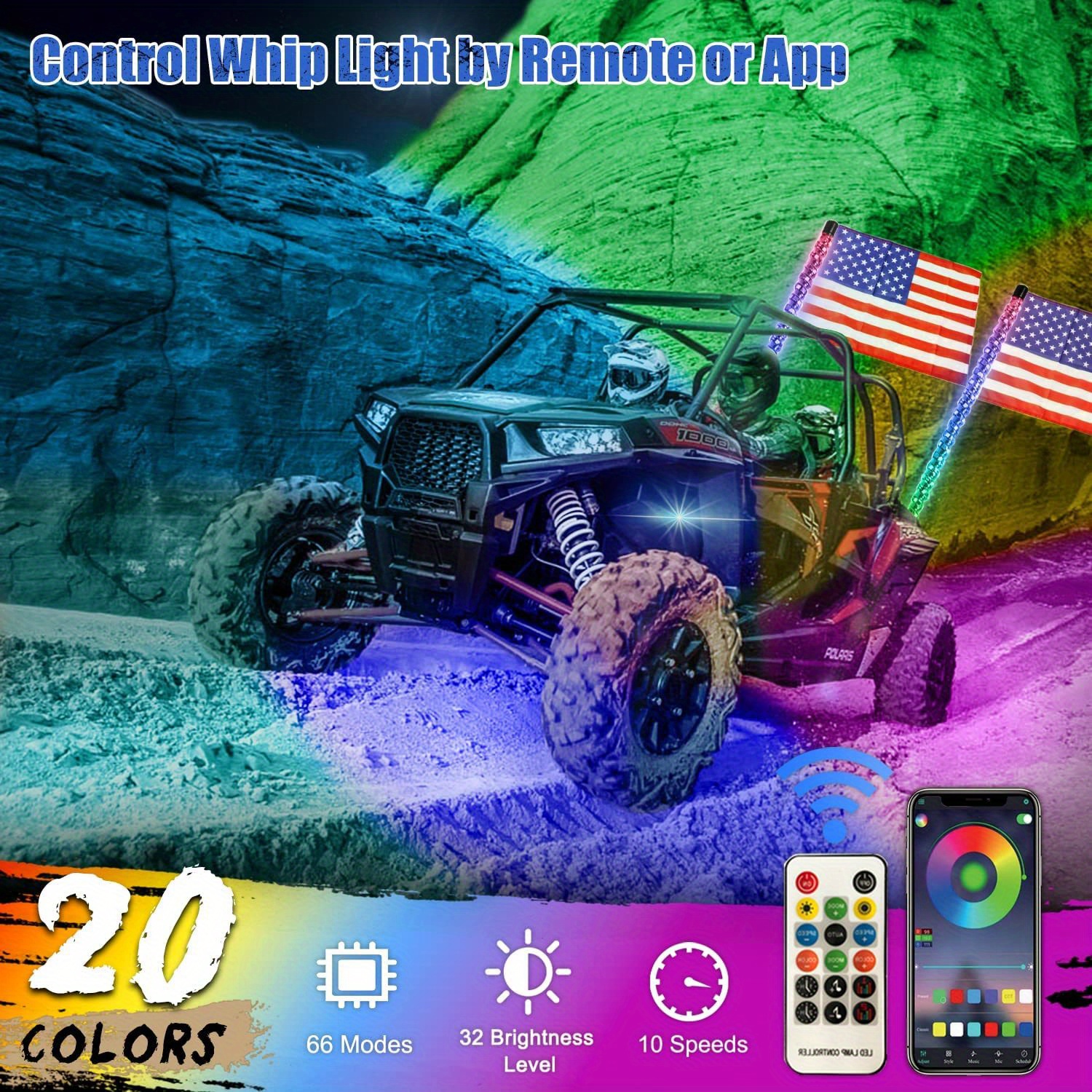 2 個 30.48 センチメートルスパイラル RGB Led ホイップライト追跡ライト RF リモコン点灯アンテナ鞭 Can-Am ATV UTV  RZR ポラリス砂丘バギーオフロードトラック