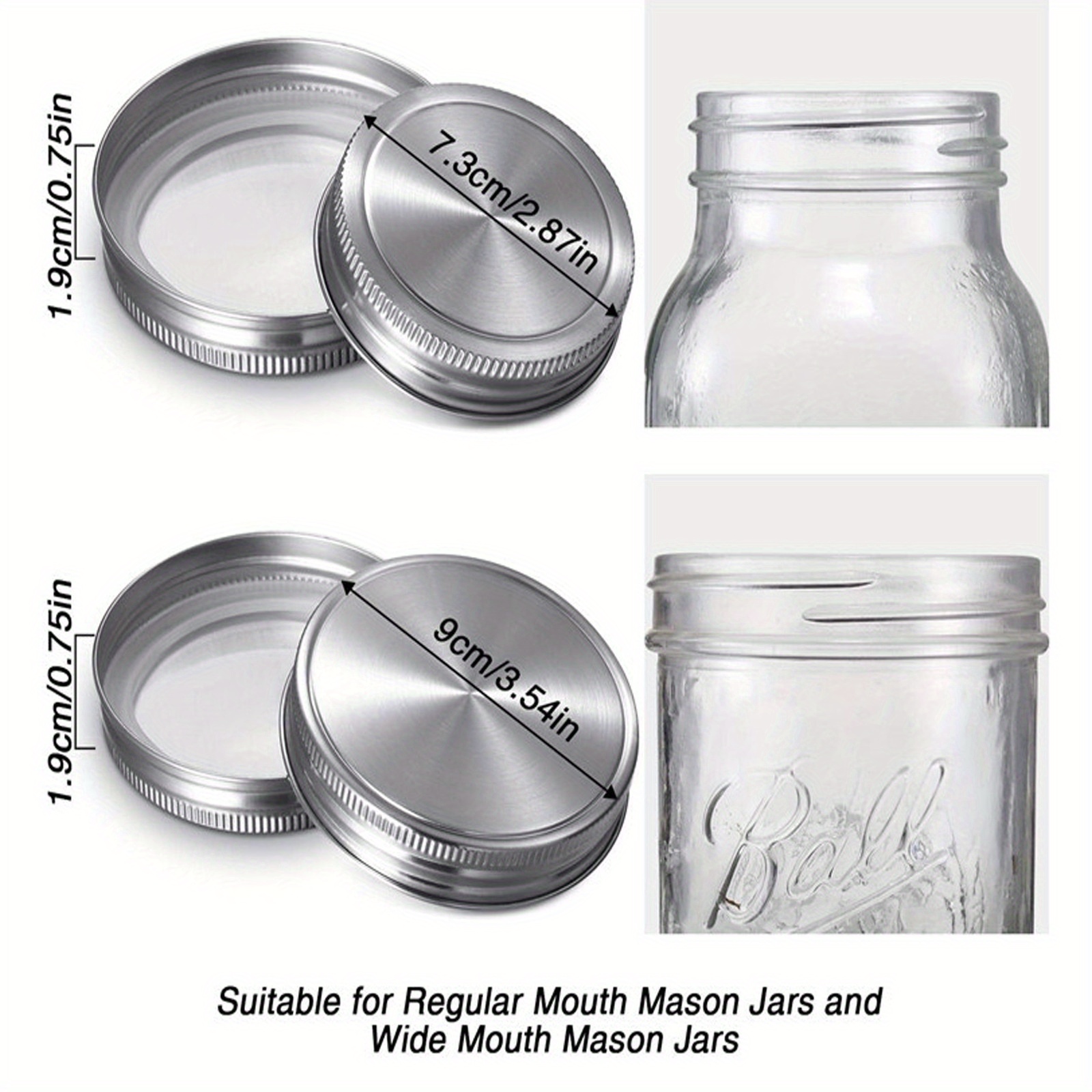 Aozita 12 Piece Colored Plastic Mason Jar Lids for Ball and More - 6 Regular Mouth & 6 Wide Mouth - Plastic Storage Caps for Mason