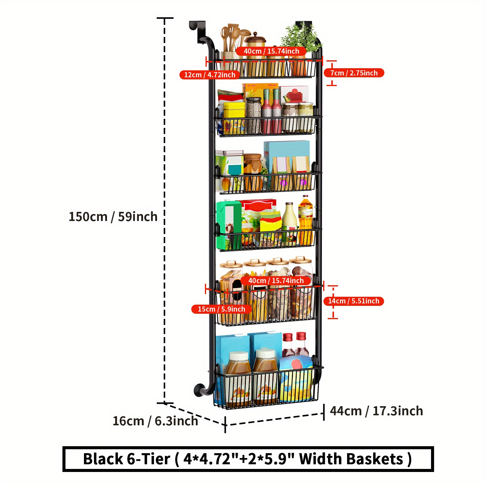 6-Tier Over-The-Door Metal and Plastic Pantry Organizer with 6