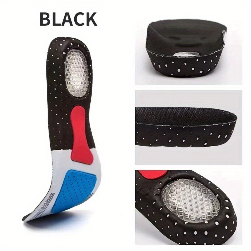 1 Pair Breathable Silicone Shock-Absorbing Insoles - Comfortable & Sporty, Black with Red Arch Support, Size 33-48, Ideal for Enhanced Foot Stability