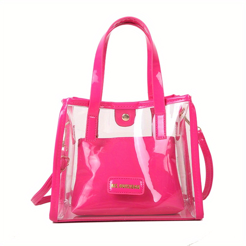 Women Clear Summer Beach Transparent Jelly Bag Shoulder Bags Handbag  Crossbody Bags ROSE RED