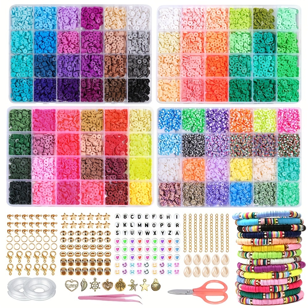 9600 Clay Beads For Jewelry Making Kit, 96 Colors Spaced Black Stone Beads  Flat Round Polymer Clay Beads With Letter Beads Smiley Beads And Elastic St