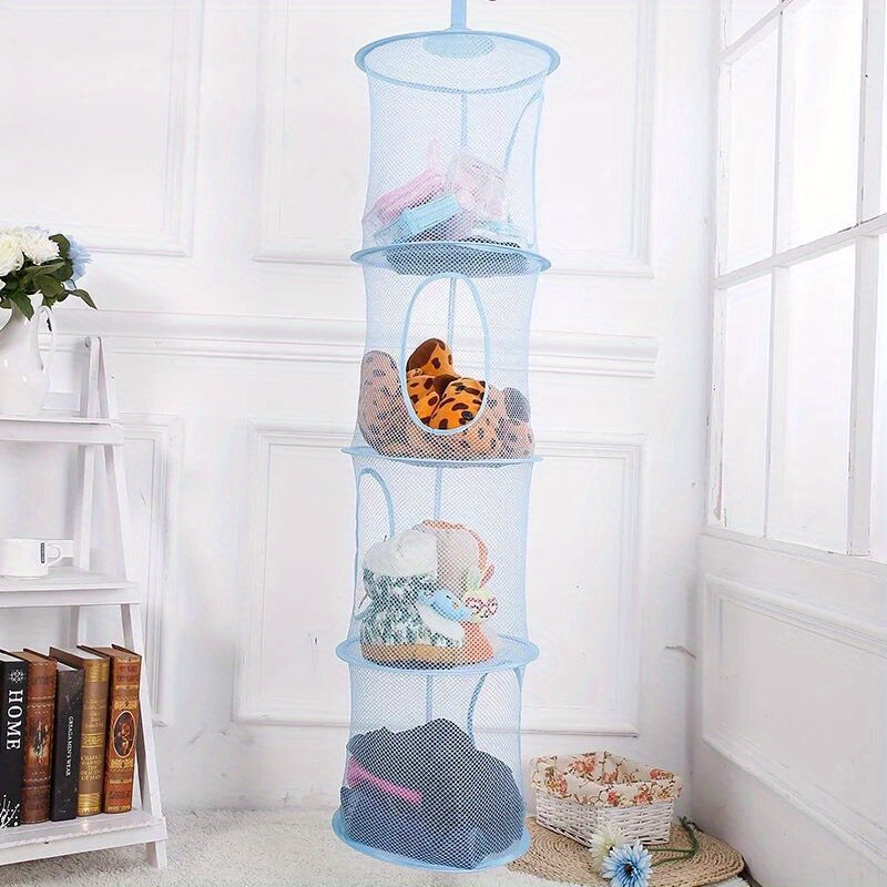 Foldable Hanging Basket, Breathable Four Grid Storage Basket