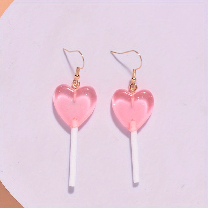 Boucles d'oreilles BIG HEART LOLLIPOP, boucles d'oreilles grand coeur,  boucles d'oreilles sucette coeur rouge, boucles d'oreilles Saint Valentin,  boucles d'oreilles pendantes coeur, grand coeur -  France