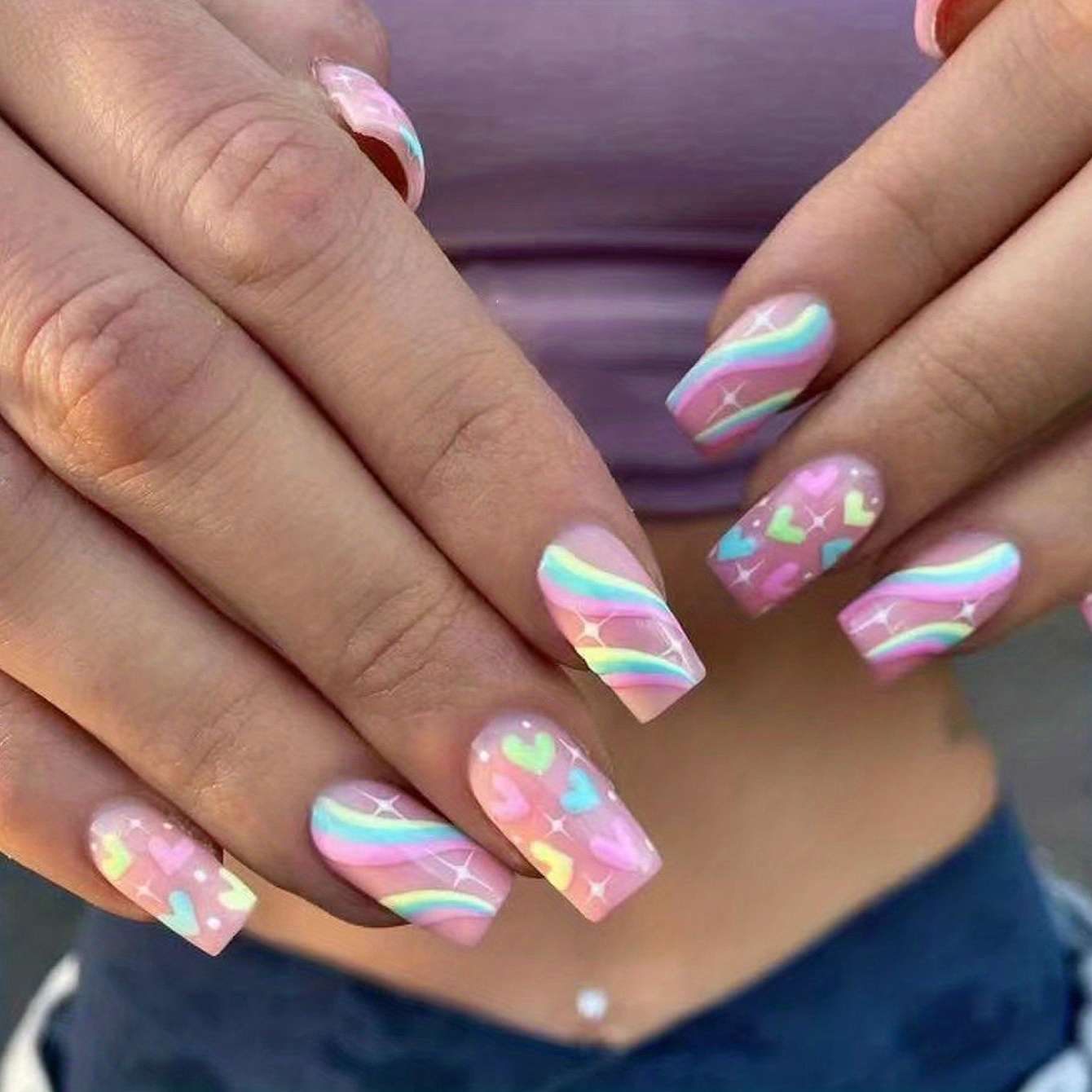 Make Your Hands Shine With This 24pcs European-style Fashionable Square-shaped Full-coverage False Nails In Colors, Including 1pc Of Jelly Glue And 1 Nail File. Women And S