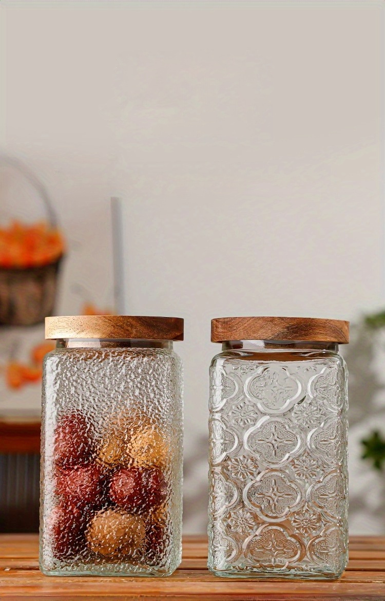 17oz Glass Tea Jar Wooden Lid Personalization - Rustic Kitchen