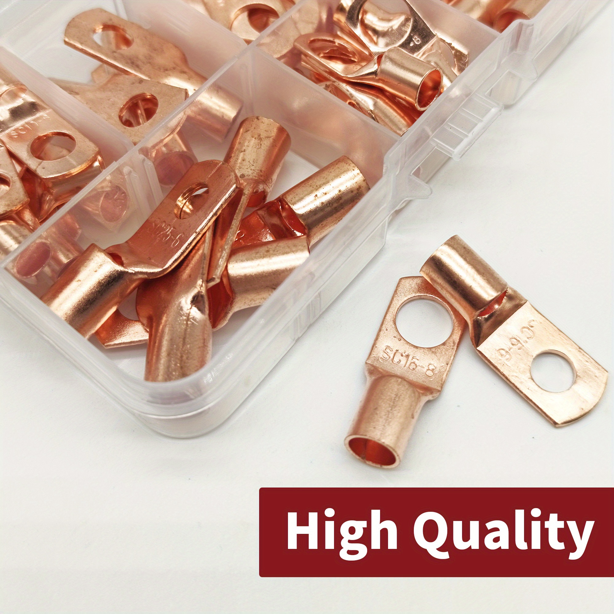 66pcs Copper Battery Cable Ends 8 Sizes Battery Wire Lugs Eyelets Tubular Ring Terminal