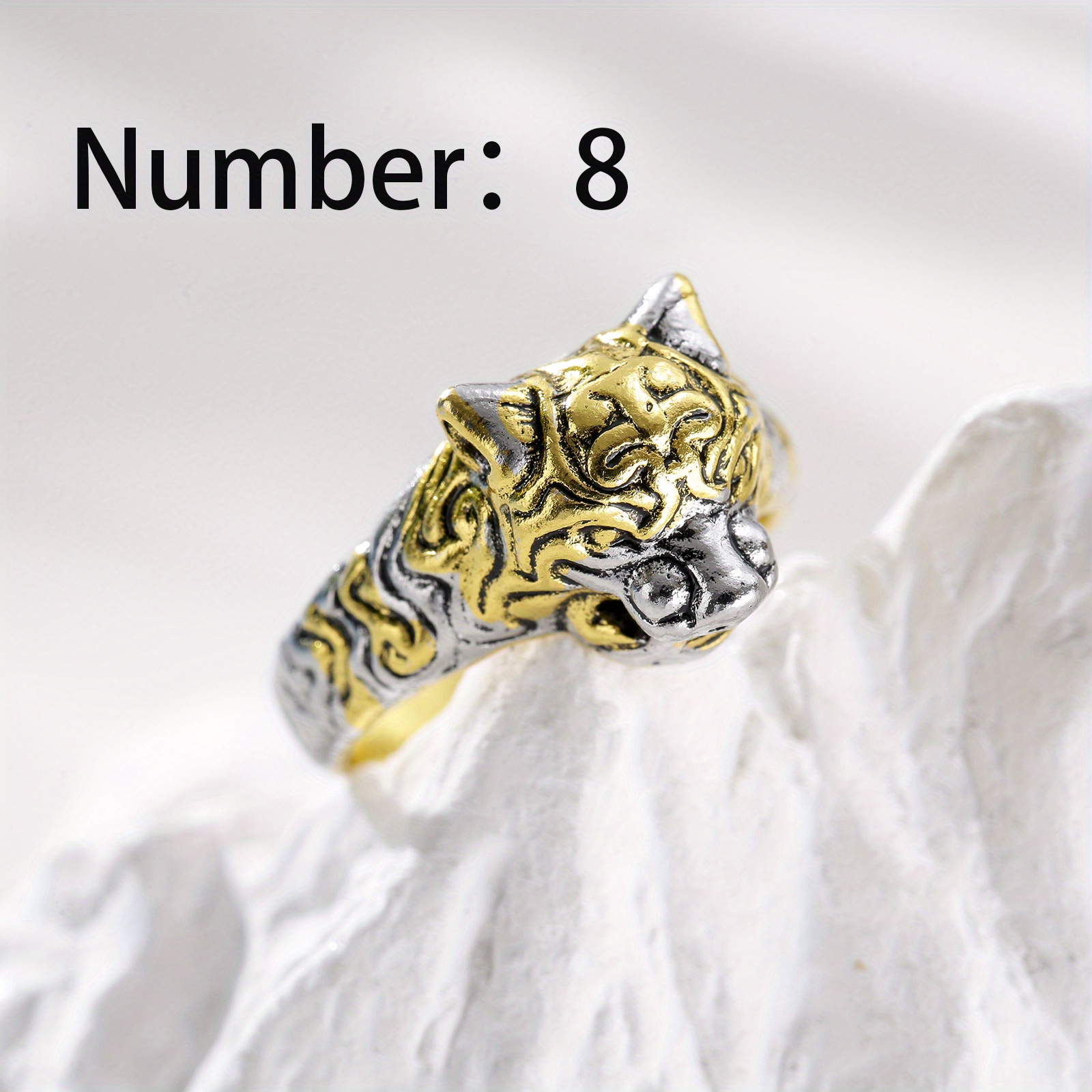 Leopard Head Ring, Retro Two Tiger Head Design