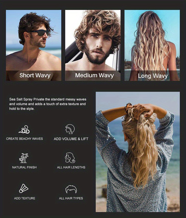 Natural Sea Salt Hair Spray Men Women Tidal Wave Volume Temu