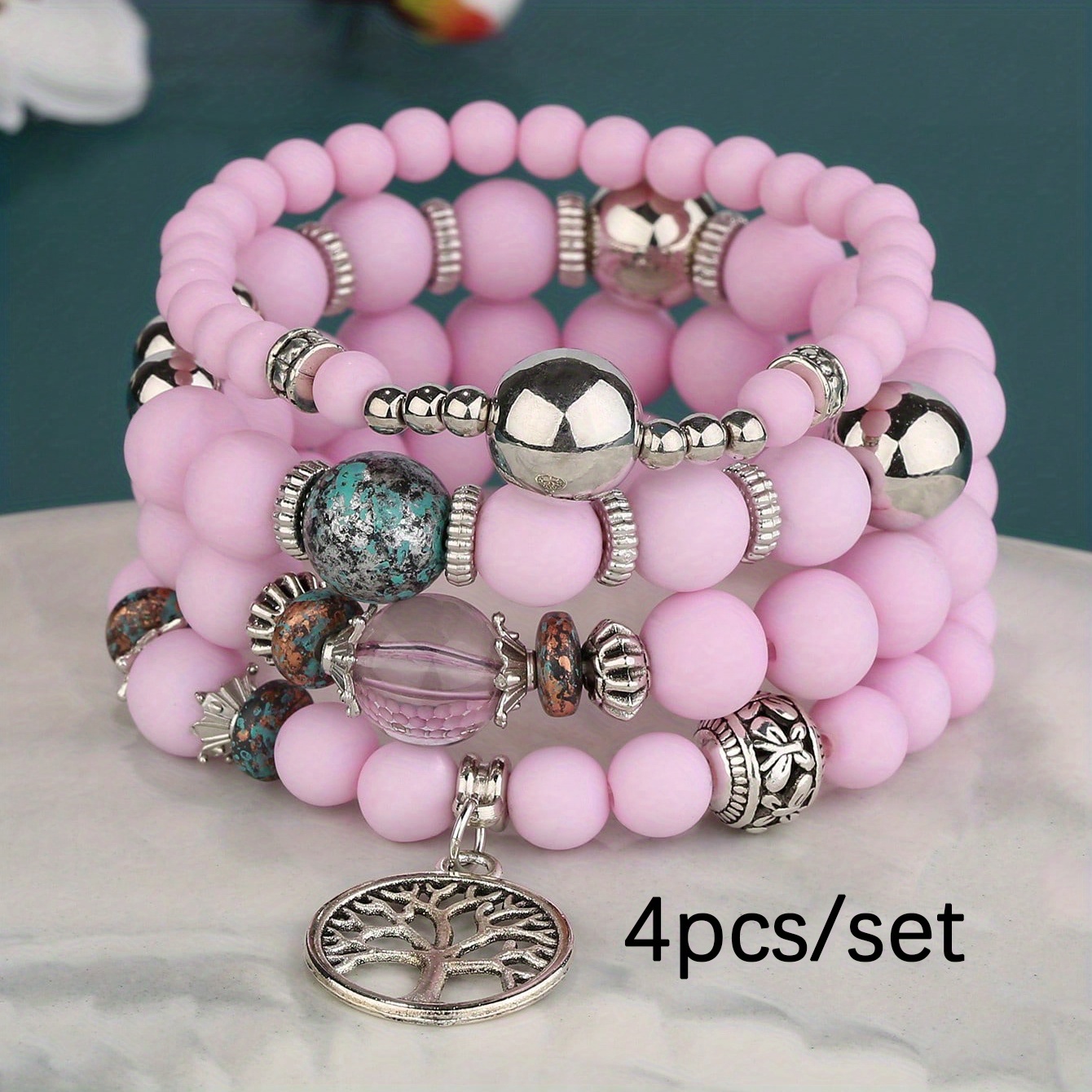 Beads Bracelet Multicolor Fashion Jewelry Gift Multi Layer Bohemian Pink