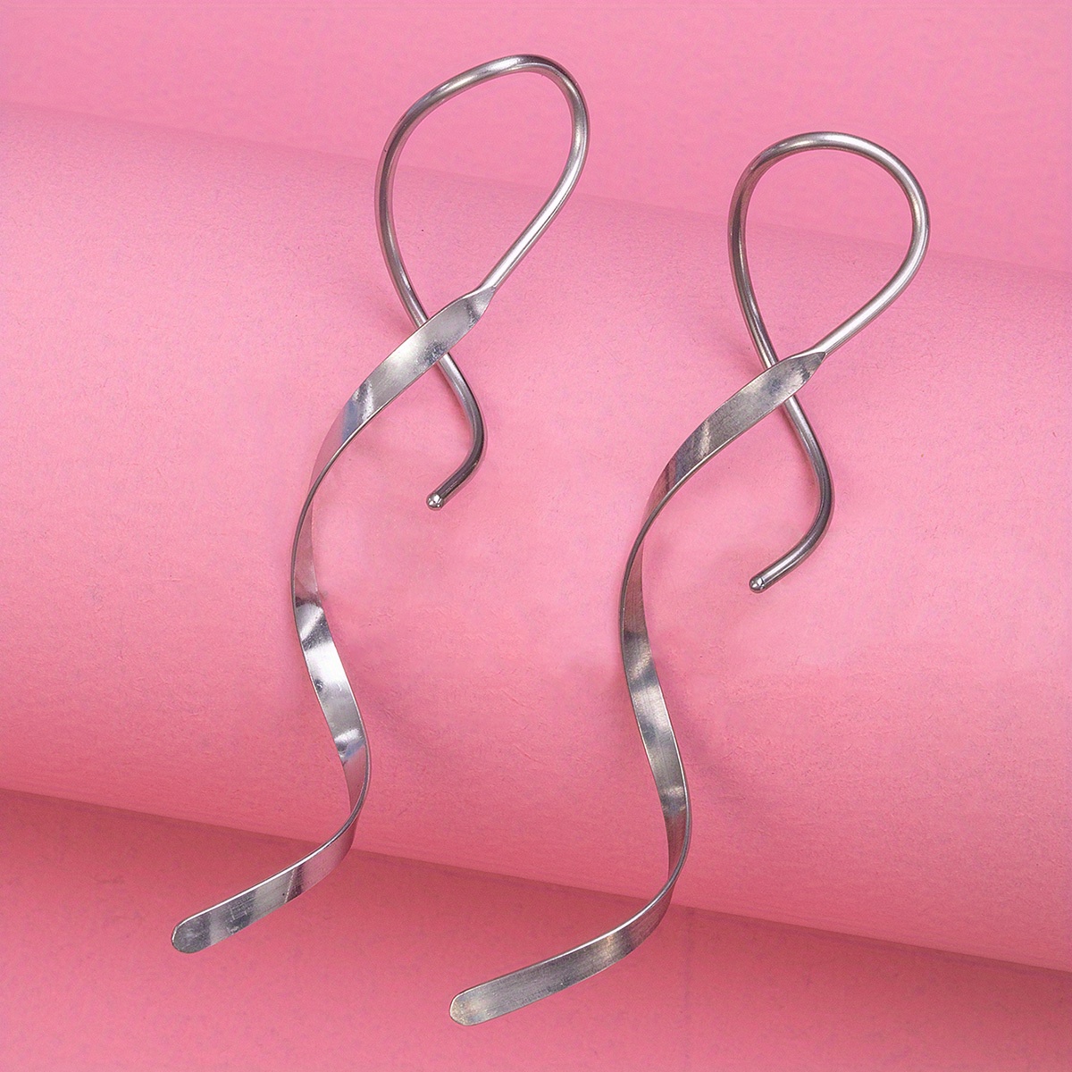 Set Of 2 Twisted Loop Earrings Designed For Women, Suitable For Ear Piercings Including Cartilage And Helix, Made Of Stainless Steel, Featuring Hoop And Screw Pendant Styles.