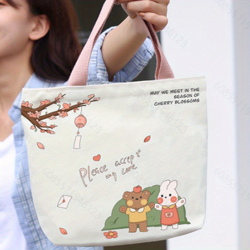 Bear Pattern Linen Tote Bag, Cute Cartoon Lunch Bag, Portable Storage  Handbag For Work School Travel - Temu Germany