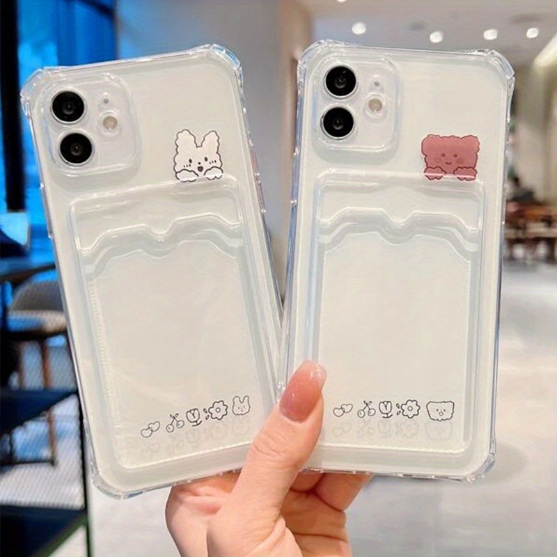TEMU 2pcs/set Case Applicable To Transparent Cute Bear Rabbit Card Holder Protective Mobile Phone Case