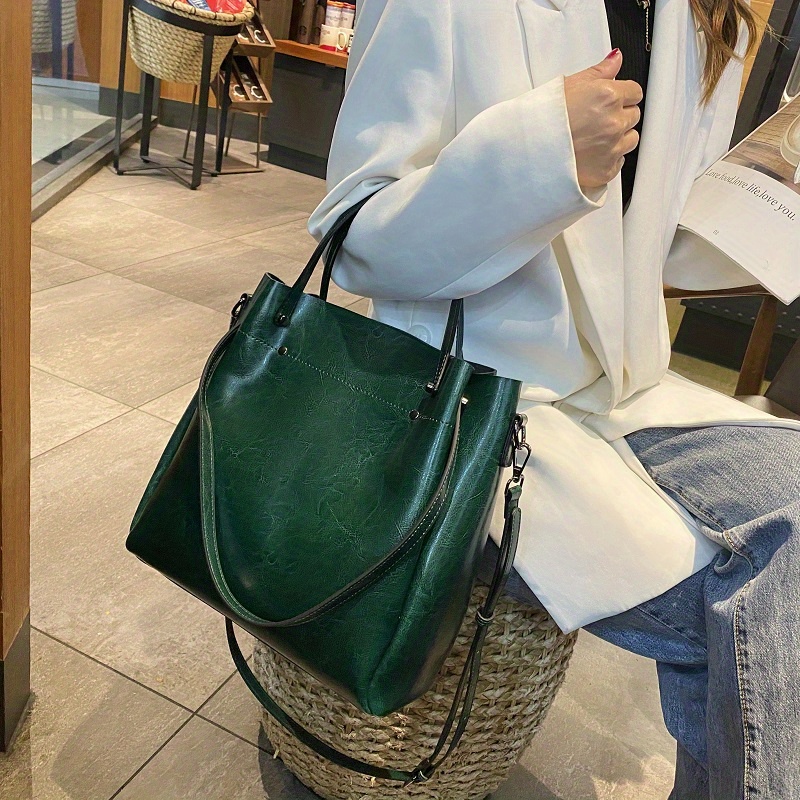 leather tote bag green