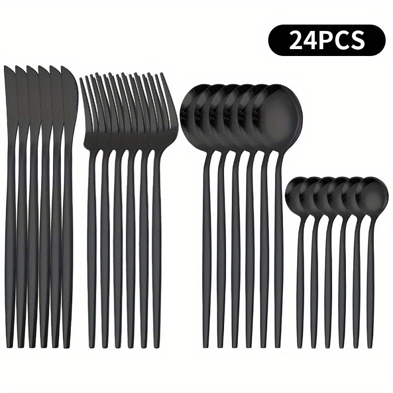 24pcs Stainless Steel Cutlery Coffee Spoon Salad Fork