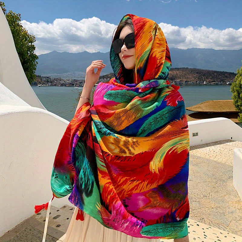 Women's Silk Sunscreen Scarf, Beach Shawl, Oversized Scarf, Dual