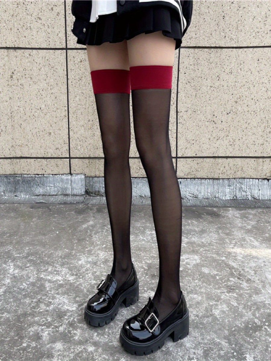 Sheer Mesh Thigh High Stockings, Smooth Lace Over The Knee Socks, Women ...