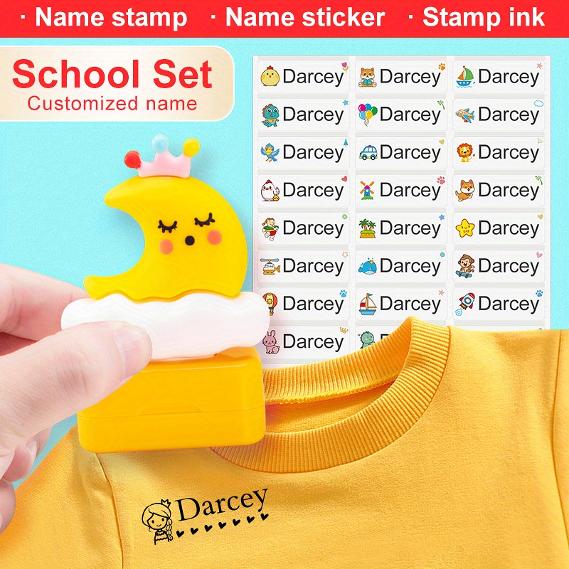 School Set( Yellow Moon Shape Stamp And Stickers)custom Name - Temu