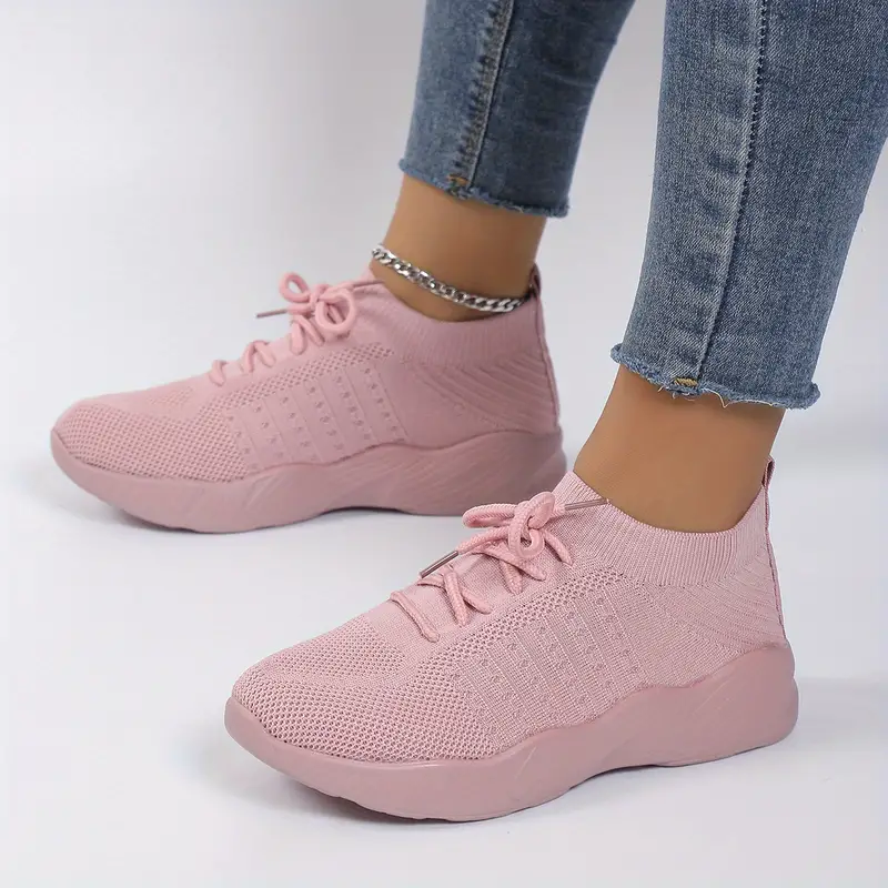 womens leisure knit sneakers breathable platform lace up low top casual shoes womens low top sport shoes details 7
