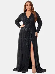 Plus Size Elegant Prom Dress Women's Plus Solid Sequins - Temu