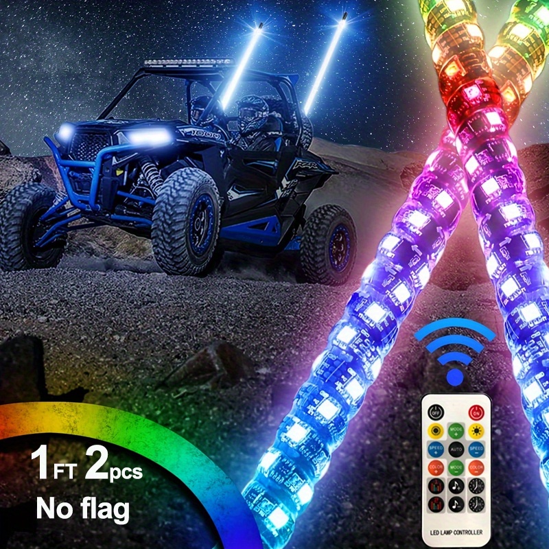 2 個 30.48 センチメートルスパイラル RGB Led ホイップライト追跡ライト RF リモコン点灯アンテナ鞭 Can-Am ATV UTV  RZR ポラリス砂丘バギーオフロードトラック