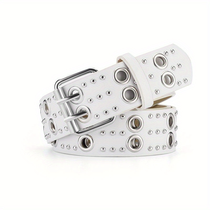Double Pin Buckle Rivet Belt Hollow Out PU Leather Punk Jeans Pants Belt